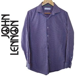 John Lennon Blue and Red Checkered Button Down Long Sleeve Shirt